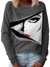 Autumn women face printed round neck long sleeve sweatshirts